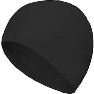 LONSVTTU 1 Pièce Bonnets de Bain Élastiques Bonnet de Natation en Tissu Confortable Bonnets de Piscine Légers pour Femmes Hommes Enfants en Nageant（le noir） - Publicité