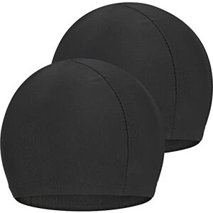 Fanshiontide Lot de 2 bonnets de natation unisexes pour femme et homme Bonnet de bain pour cheveux longs et courts Bonnet de piscine doux et confortable Taille unique (noir) - Publicité