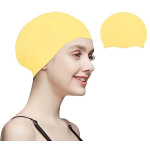 Dinghaole Bonnet de Bain Classique en Silicone pour Hommes et Femmes, Bonnet de Bain Unisexe avec Bord renforcé, Doux, Durable et Extensible (Jaune) - Publicité