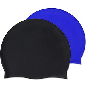 FIBOUND Bonnet de Natation,Bonnet de Bain en Silicone pour Adulte,Silicone Bonnet,Classic pour Enfants Natation,Les Cheveux Longs Bonnet de Bain Unisex,Chapeaux de Natation 3D Ergonomique-2pcs-Bleu et Noir - Publicité