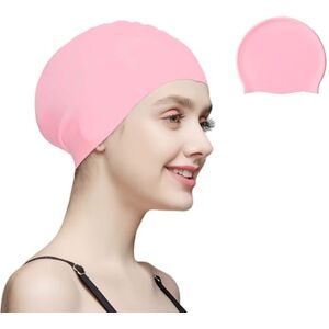 Dinghaole Bonnet de Bain Classique en Silicone pour Hommes et Femmes, Bonnet de Bain Unisexe avec Bord renforcé, Doux, Durable et Extensible (Rose) - Publicité