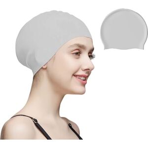 Dinghaole Bonnet de Bain Classique en Silicone pour Hommes et Femmes, Bonnet de Bain Unisexe avec Bord renforcé, Doux, Durable et Extensible (Gris) - Publicité