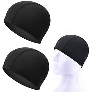 PLABBDPL 2Pcs Bonnet de Bain, Élastique Bonnets de Natation en Tissu Polyester, Bonnet Piscine Souple pour Enfant Femme Homme（Noir） - Publicité