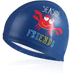 Jodsen Bonnet de Bain pour Enfants, Elastique Bonnets de Natation pour Enfants âgés 5 à 12 Imperméable Bonnet Bain Filles Chapeaux de Bain pour Cheveux Longs Bonnets Natation Garçons (Crabe Bleu) - Publicité