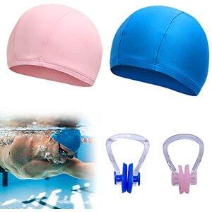 SEMINISMAR Bonnet de Bain Adulte,Bonnet de Bain Femme,Bonnet de Bain Homme,Bonnet de Bain Femme Cheveux Long,Pince Nez Natation,Pince Nez Natation Adulte,Pince Nez Natation Enfant,Pince-Nez en Silicone,4PCS - Publicité