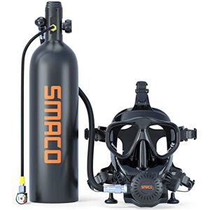 SMACO Bouteille de Plongée 2L pour Plongée en Eau Peu Profonde, Mini Cylindre de Plongée Fournir 25-30 Minutes de Soutien Respiratoire pour Loisirs sous-Marins/Pratique de la Plongée, Paquet A-Noir - Publicité