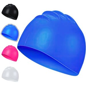 CENCERY Bonnet de Bain pour Homme et Femme, Bonnet de Bain en Silicone imperméable, Bonnet de Bain Unisexe antidérapant pour Cheveux Courts et Longs (Bleu) - Publicité