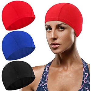 Syhood 3 Pièces Bonnets de Natation Élastique Bonnet de Natation Confortable en Tissu Bonnet de Bain Unisexe Bonnet de Piscine Antidérapant pour Homme Femme Enfant(Noir, Rouge, Bleu Marine) - Publicité