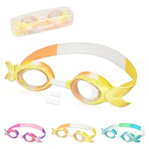 Jodsen Enfant Lunettes de Natation, Sirène Design Lunettes Piscine pour Filles 4 à 14 ans Anti-buée Lunette de Plongee Enfant Protection UV Réglable Enfants Lunettes pour la natation, la douche (Jaune) - Publicité