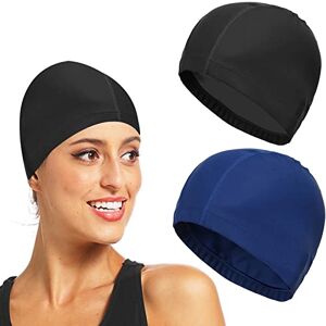 Mtskaeo 2 Pièces Bonnet de Bain Piscine,Bonnet de Bain,Bonnet de Natation,Bonnet De Bain Unisexe,pour Mixte Adulte Hommes Femmes(Noir, Bleu Roi) - Publicité