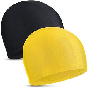 Geyoga 2 Pièces Bonnets de Bain Élastiques Bonnet de Natation en Tissu Confortable Bonnets de Bain Légers pour Femmes Hommes Enfants en Nageant (Noir, Jaune) - Publicité