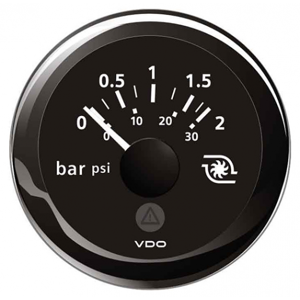 VDO Indicatore pressione turbo 0-2 bar Ø 52 mm. 12/24 V Nero