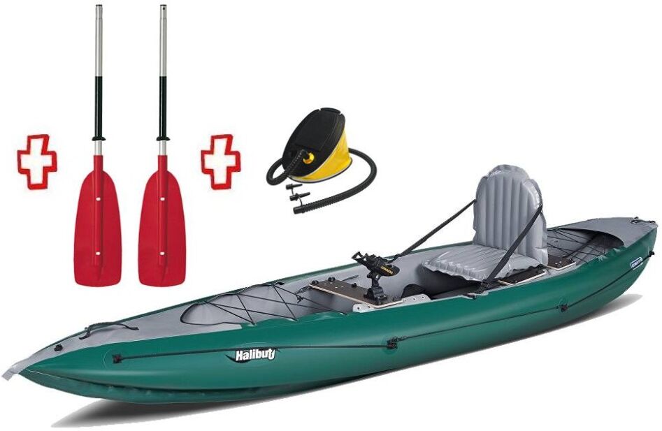 Gumotex Canoa Gonfiabile Halibut Verde 045290-G (13/11c) + 2 Remi + Pompa