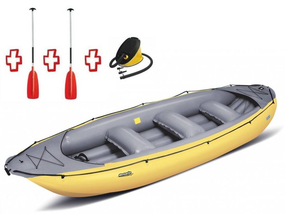 Gumotex Gommone Gonfiabile Rafting Ontario 450s Giallo 044002-Y (2a/11c) + 2 Remi + Pompa