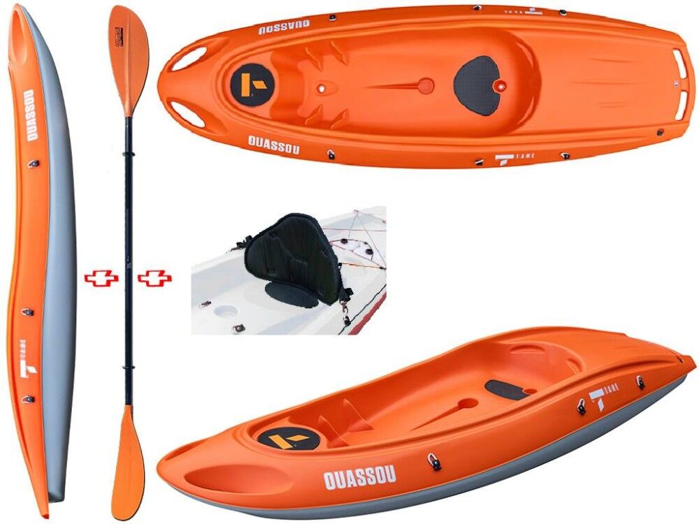 Tahe - Bic Sport Canoa Rigida Ouassou Orange/grey 107051 + Pagaia Touring-1 Fissa + Schienalino Power Tahe / Bic Sport