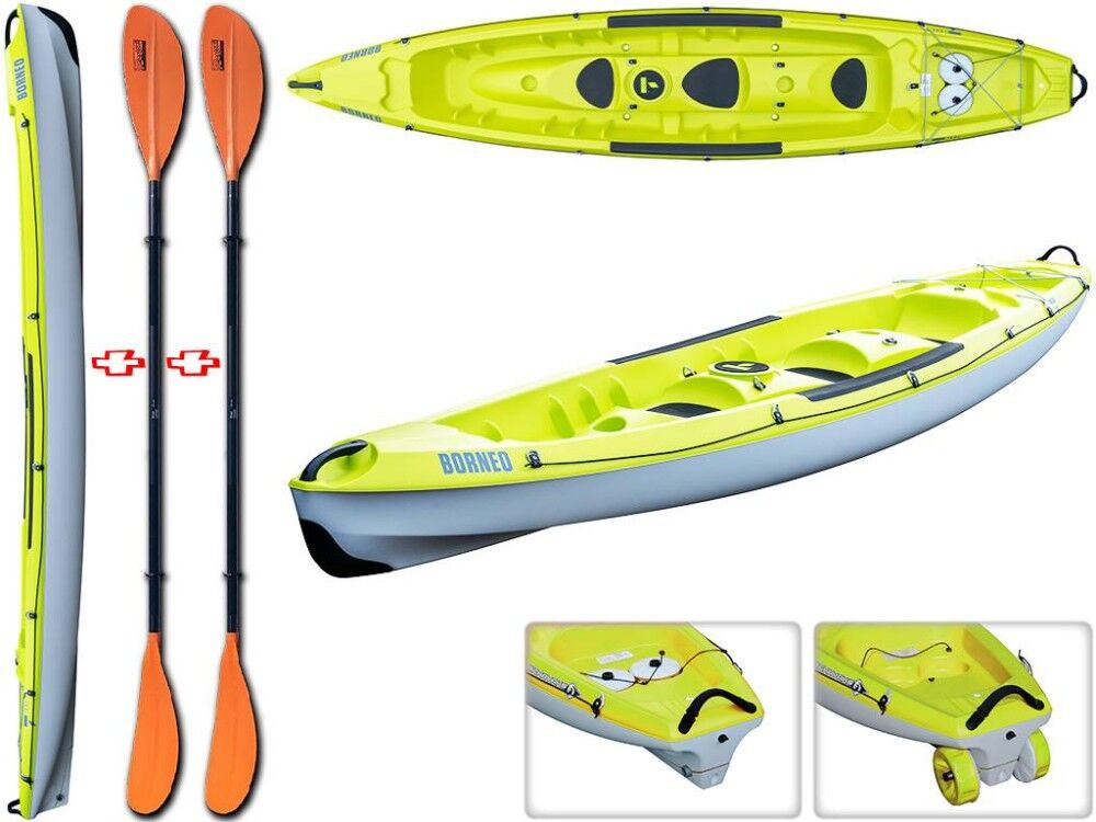 Tahe - Bic Sport Canoa Rigida Borneo Lime/grey 107054 + 2 Pagaie Touring-1 Fissa Tahe / Bic Sport