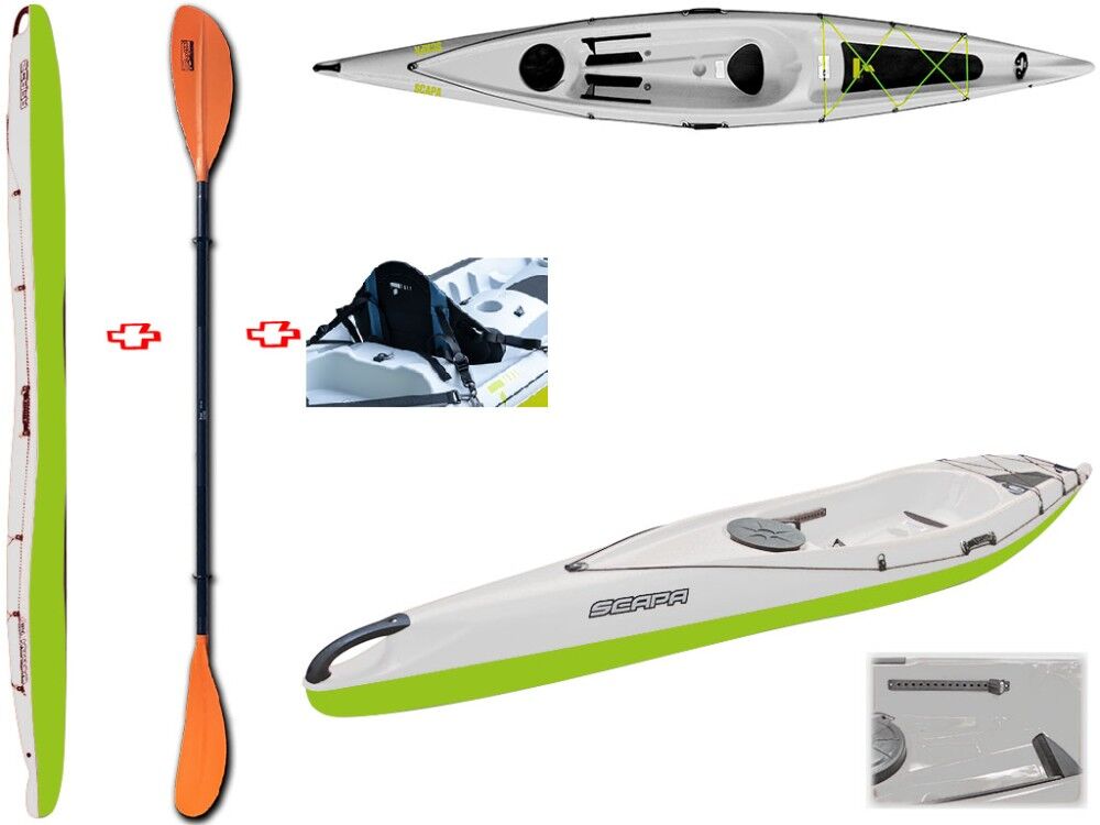 Tahe - Bic Sport Canoa Rigida Scapa Fit Grey/lime 106855 + Pagaia Touring-1 Fissa + Schienalino Standard Tahe / Bic Sport