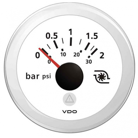 VDO Indicatore pressione turbo 0-2 bar Ø 52 mm. 12/24 V Bianco