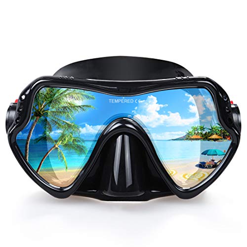 EXP VISION Duikmasker, professioneel duikmasker voor volwassenen, gehard glas, masker met enkele lens voor maximaal zicht (zwart)