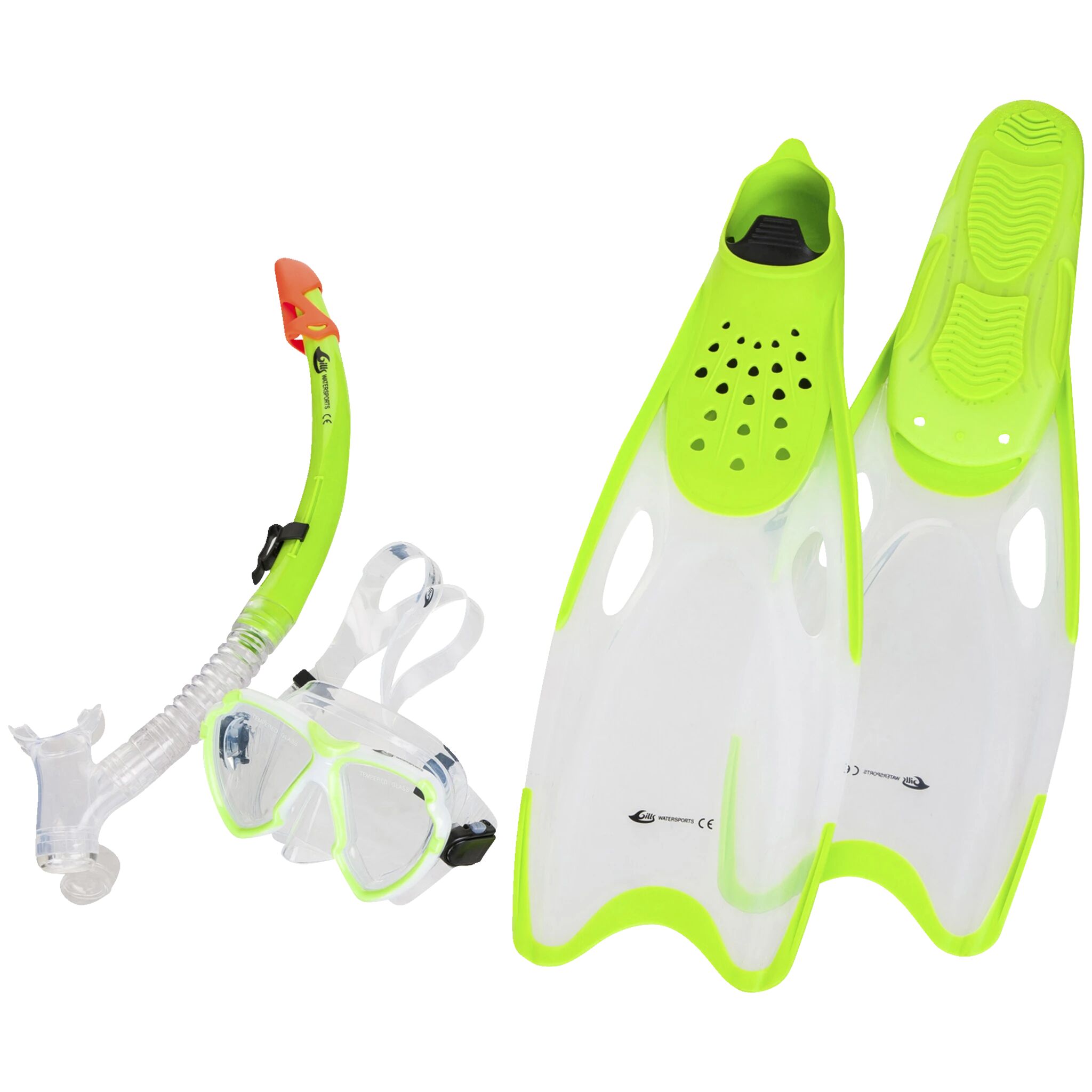 Wave Snorkel, dykkermaske og svømmeføtter for ungdom 32-33 Lime Green