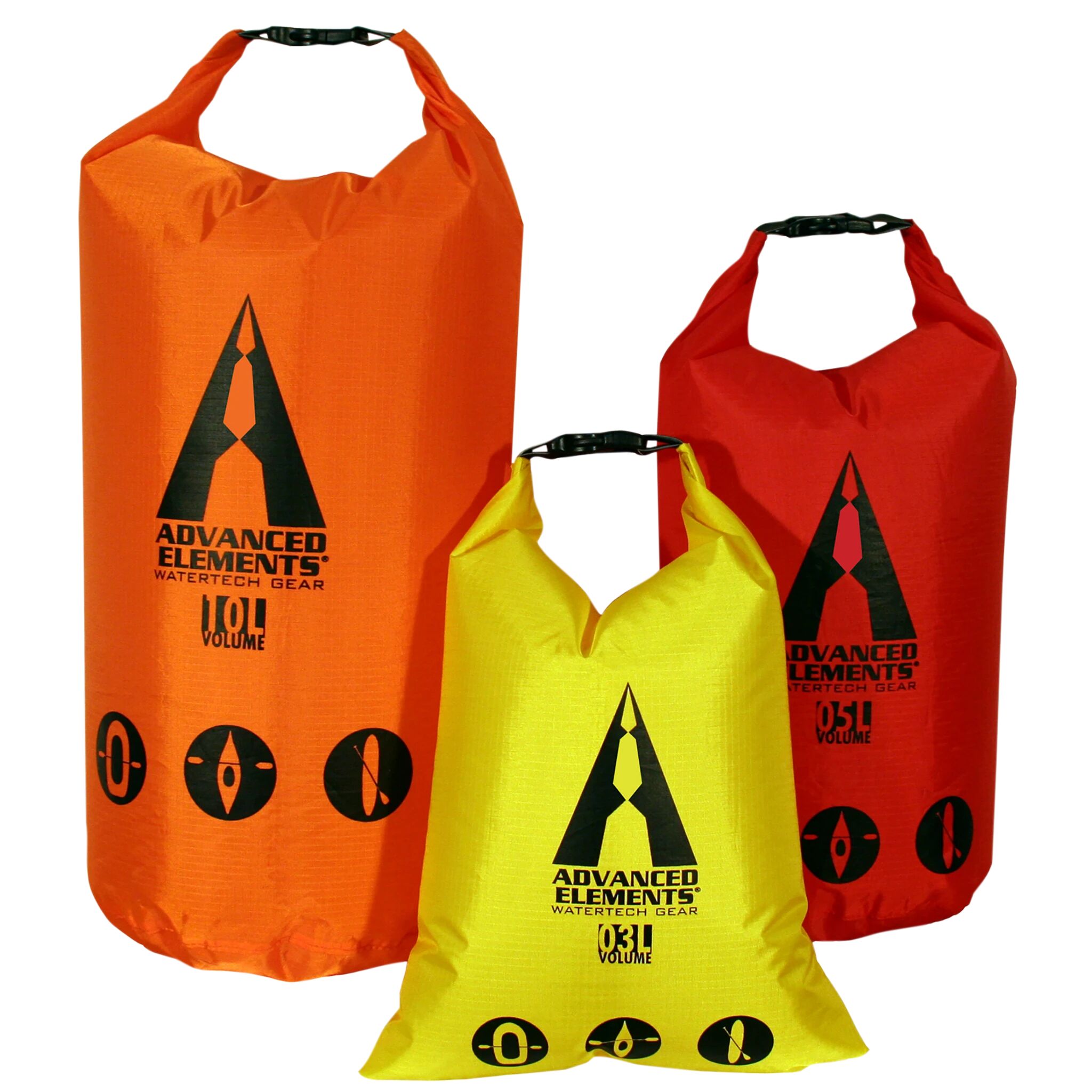 Advanced Elements PackLite Rolltop Dry Bag Set, tørrsekk STD Red/yel/orange