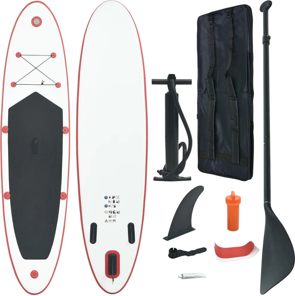 vidaXL Conjunto prancha de paddle SUP insuflável vermelho e branco