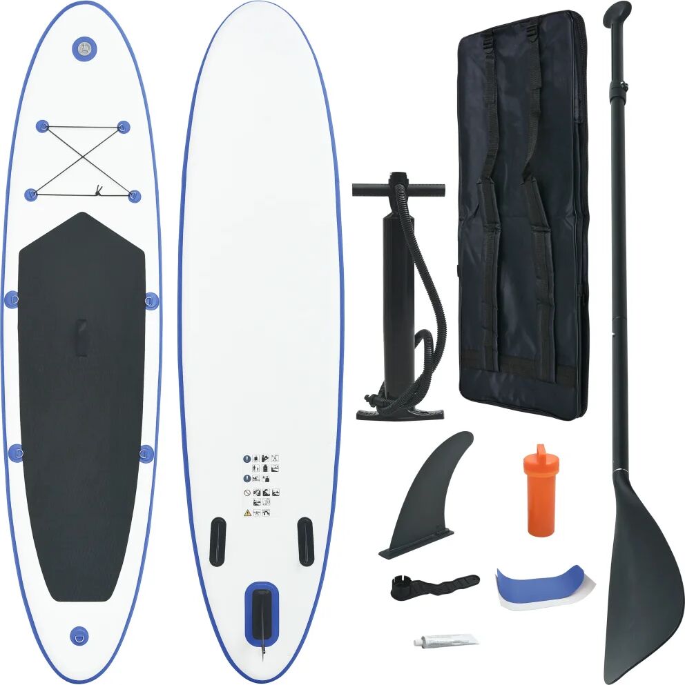 vidaXL Conjunto prancha de paddle SUP insuflável azul e branco