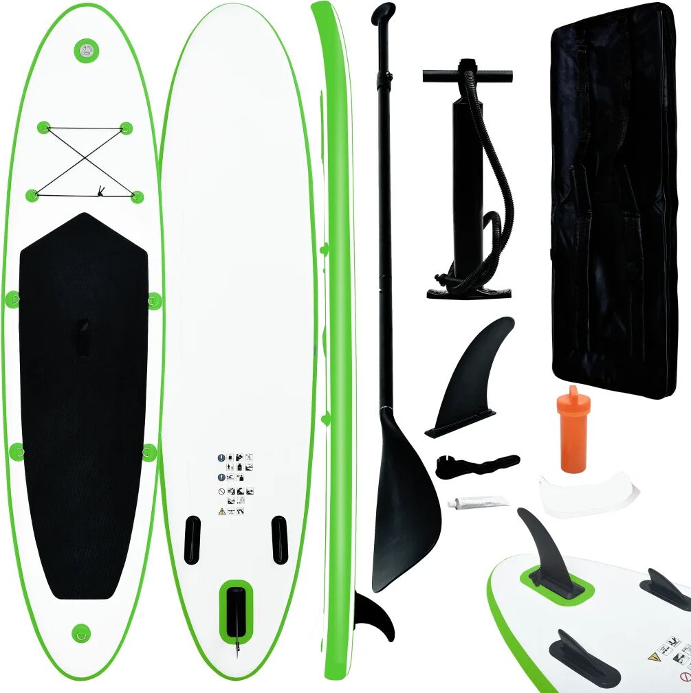 vidaXL Conjunto prancha de paddle SUP insuflável verde e branco