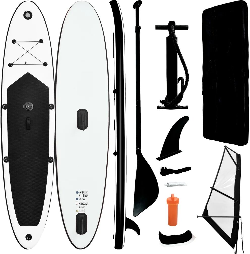 vidaXL Conjunto prancha paddle SUP insuflável c/ vela preto e branco