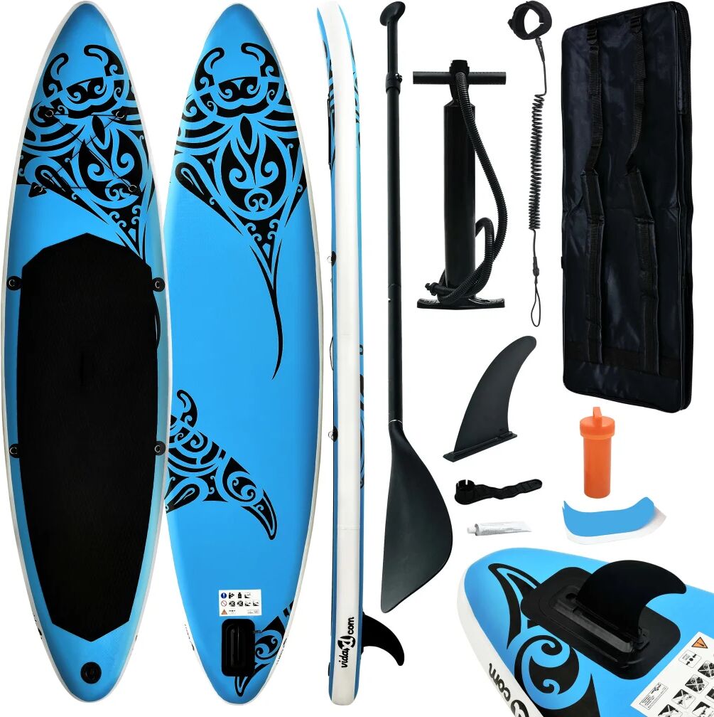 vidaXL Conjunto prancha de paddle SUP insuflável 305x76x15 cm azul