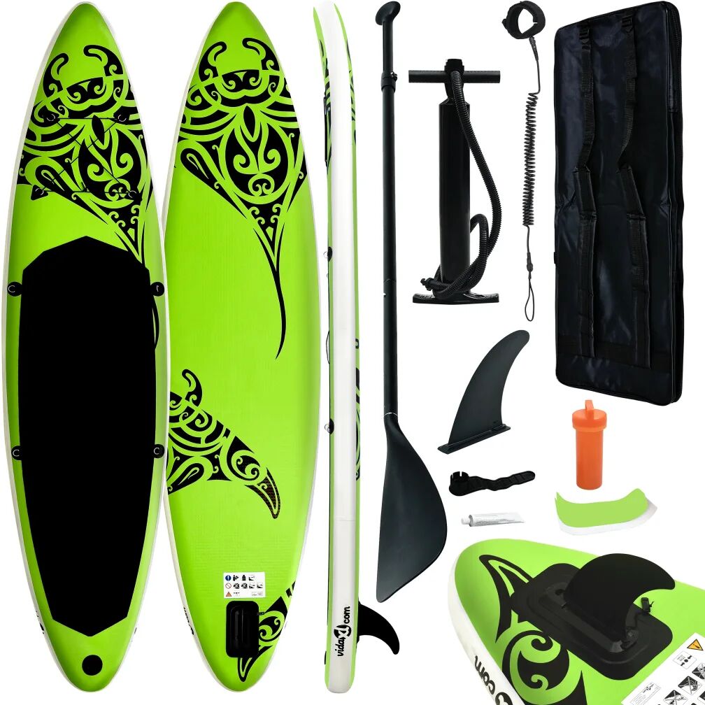 vidaXL Conjunto prancha de paddle SUP insuflável 320x76x15 cm verde