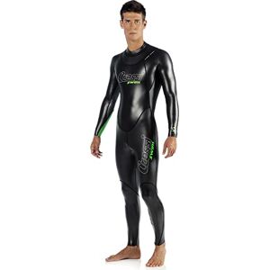 Cressi Triton Man All In One Swim Wetsuit 1.5mm - 1.5mm Neoprene High Density Glide Skin One-Piece Swim Wetsuit, Black/Fluo Green, S, Men's