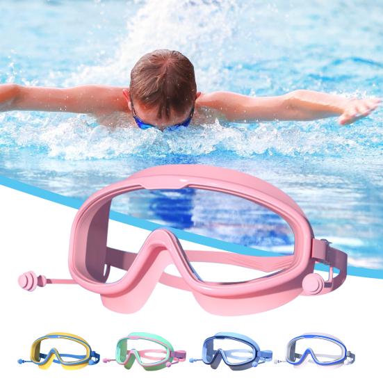Sporting Good Kids Swim Goggles with Earplug Waterproof No Leakage Anti-Fog UV Protection Clear Lens 3-15 Years Old Children Silicone Goggles Scuba Diving Equipment