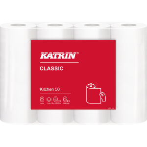 Metsä Tissue KATRIN Küchenrolle Classic Kitchen 50, 23 x 22,5 cm, weiß, 2-lagiges Küchenpapier für Bereiche mit niedrigem bis mittlerem Verbrauch, 1 Packung = 4 Rollen