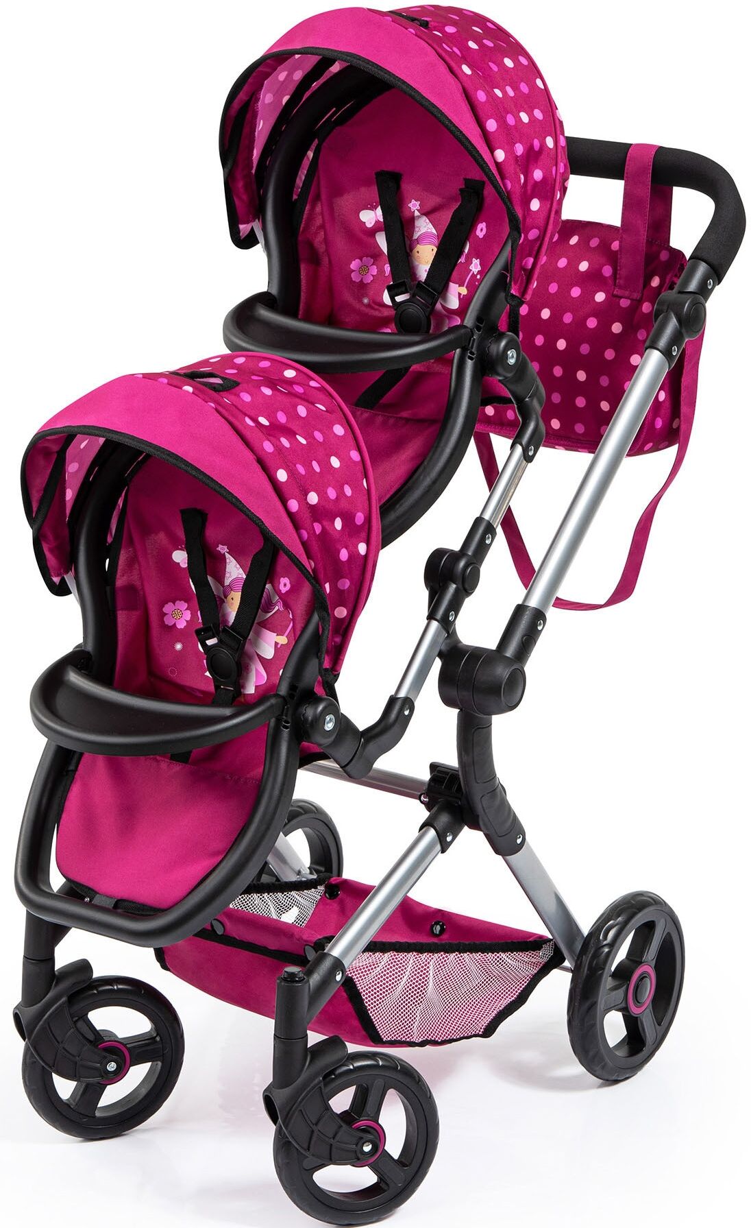 Bayer Puppen-Zwillingsbuggy »Twin Neo, bordeaux«, mit Wickeltasche rot