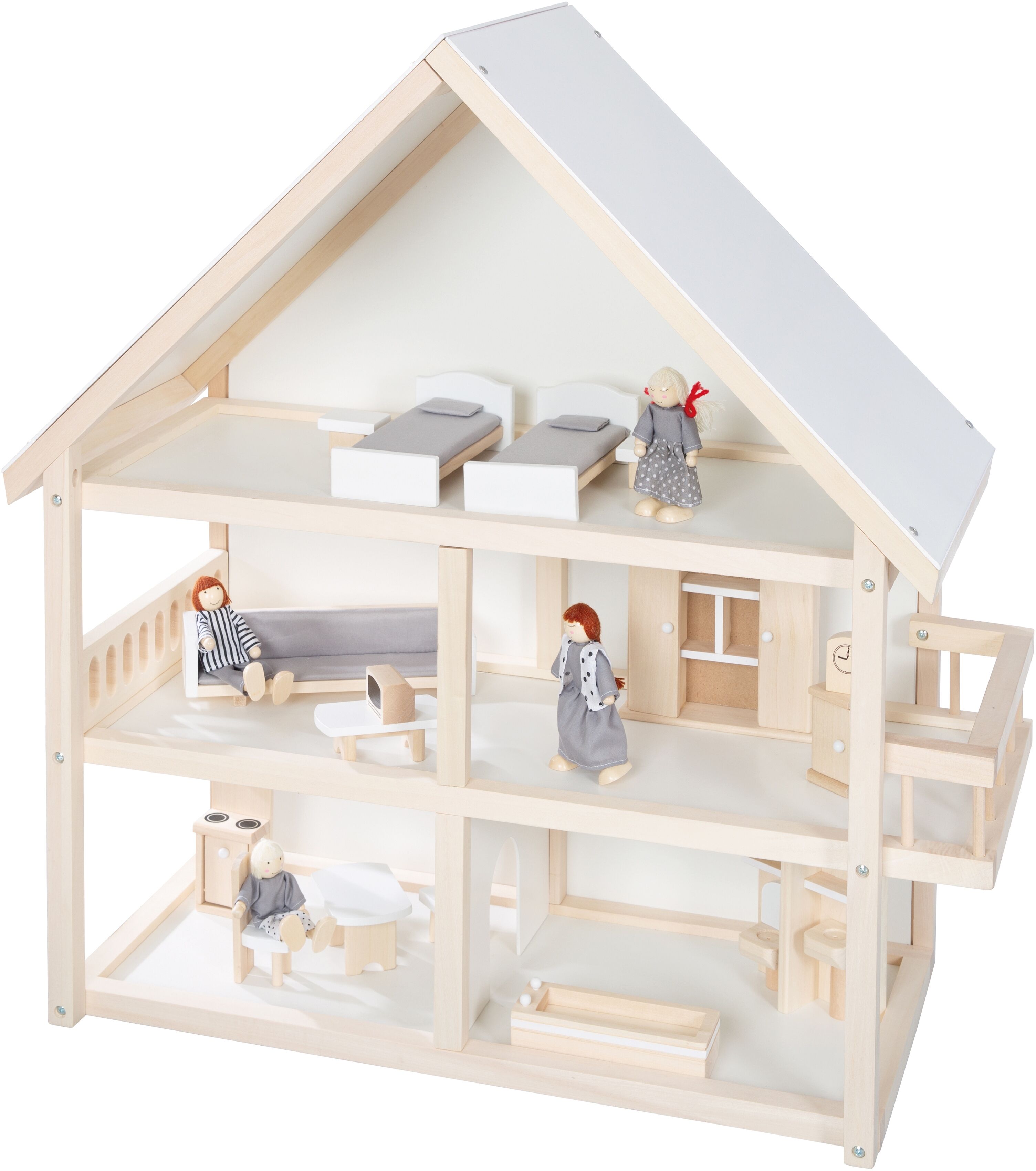 roba® Puppenhaus, mit 4 Puppen und 24 Einrichtungsteilen beige