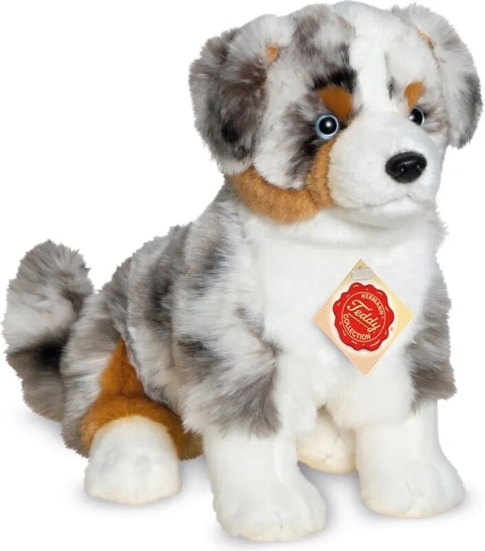 Hermann Teddy Kuscheltier AUSTRALIAN SHEPHERD (30cm) sitzend in weiß/braun