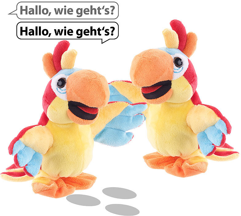 Playtastic 2er-Set sprechende Plüsch-Papageien mit Mikrofon, sprechen nach, 22 cm