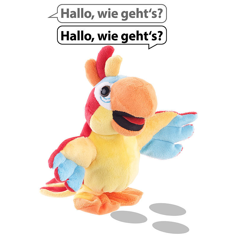 Playtastic Sprechender Plüsch-Papagei mit Mikrofon, spricht nach und läuft, 22 cm