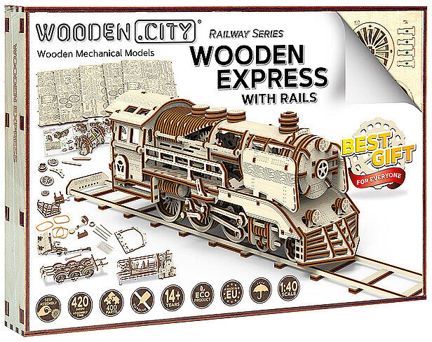 WOODEN CITY Holz 3D Bausatz - Express Train + Rails