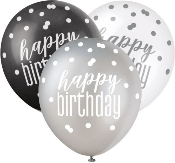 iDISPLAY Idis Plüsch - Luftballone Happy Birthday 30cm Black Mix, 6 Stk.