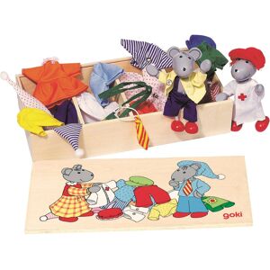 goki Biegepuppen Mäuse aus Holz mit Holzkiste und 8 Kleidung-Sets Maße 26,3 x 12,9 x 5,4 cm