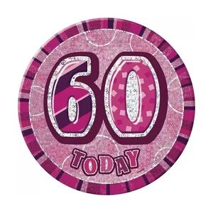 60. Geburtstag  Button / Anstecker pink