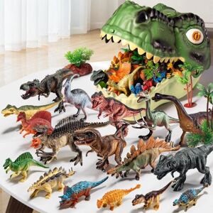 Haojingda 1 Set Dinosaurier-Modellspielzeug Für Kinder Im Alter Von 3–6 Jahren, Dinosaurierkopf-Transportträger Mit 26 Mini-Dinosauriern Und Zubehör, Miniatur-Figuren-Ornament