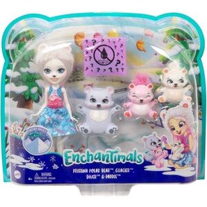 Mattel Enchantimals Family Toy Set, Pristina Polar Bear Small Doll (6-In) With 3 Animal Figures
