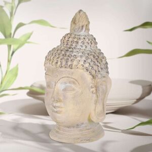 ECD-Germany Buddha hoved statue skulptur Dekofigur Feng Shui sten Polyresin 55cm beige/grå sten figur udsmykning Gartenfigur Asien dekorative objekt