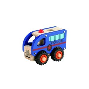 Magni Politibus i træ med gummihjul/ Wooden Police bus w. rubber wheels
