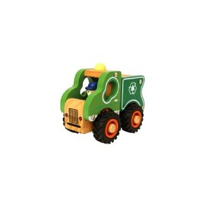 Magni Skraldevogn i træ m. gummihjul/ Wooden garbage truck w. rubber wheels