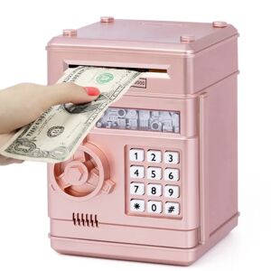 AUGRO Elektronisk pengebank til børn, adgangskode pengesikker, rosa guld