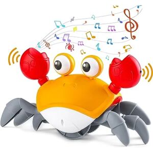 Krabbelegetøj til krabbebarn med musik og LED-lys, småbørnsinteraktion med automatisk registrering for at undgå forhindringer, legetøj til intellektuel udvikling (gul)
